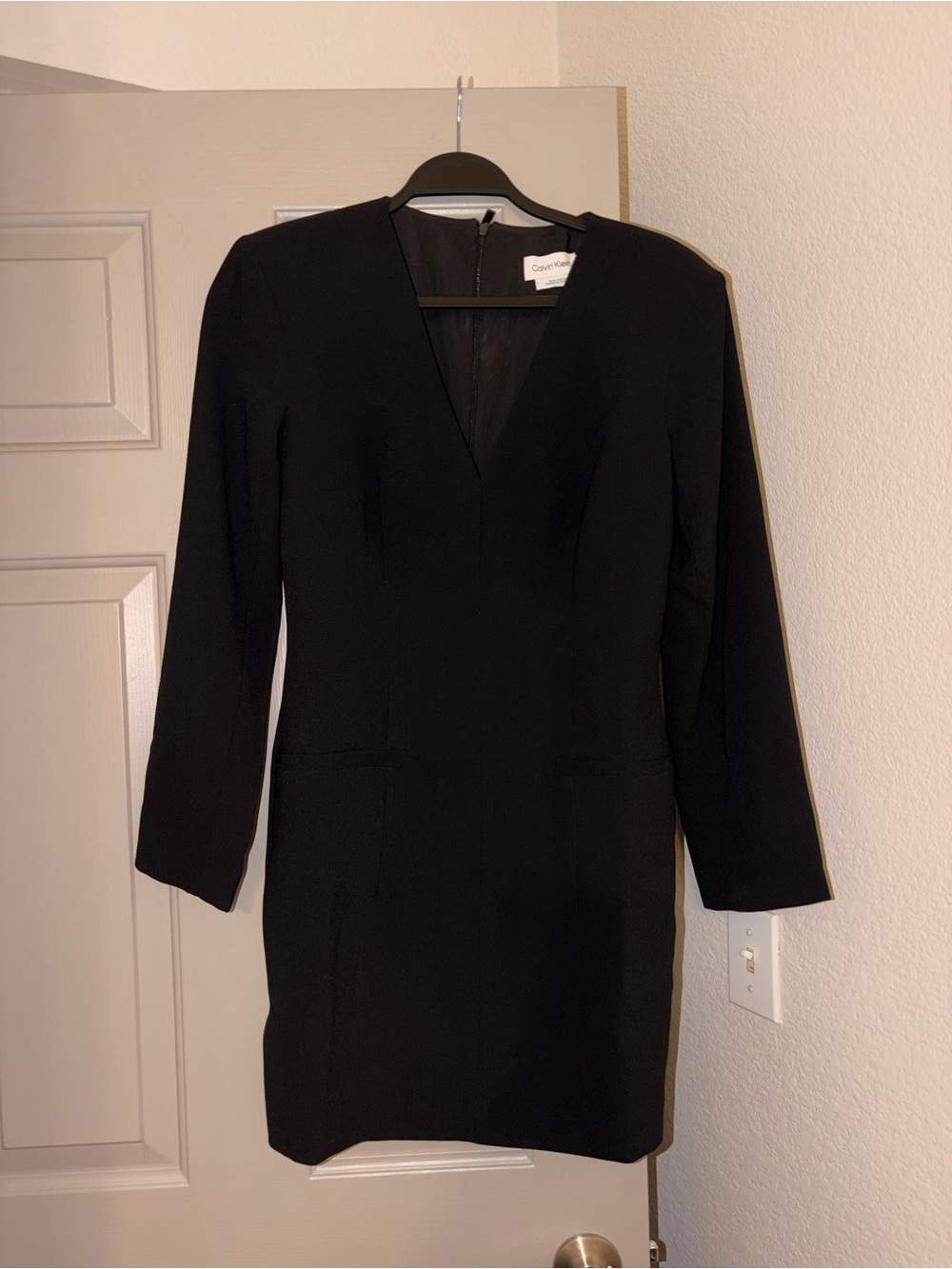 Calvin Klein Black V-Neck Long Sleeve LBD